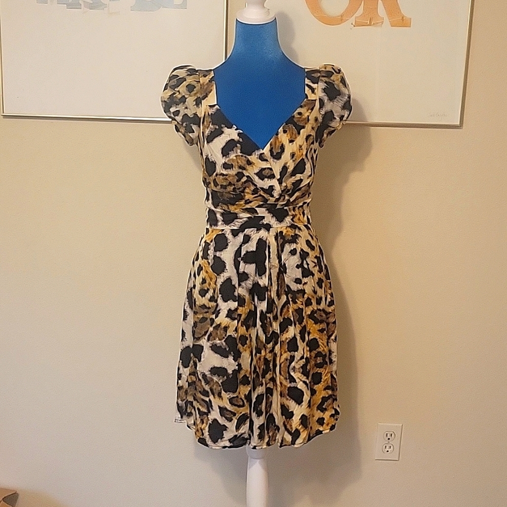 VTG Betsey Johnson leopard print retro dress 6 S